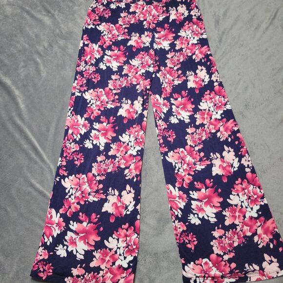 Midnight Pant Womens Medium Floral Blue Pink Straight Comfort Stretch Pull On M - Picture 2 of 12